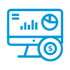 icon of computer screen with graphs on it